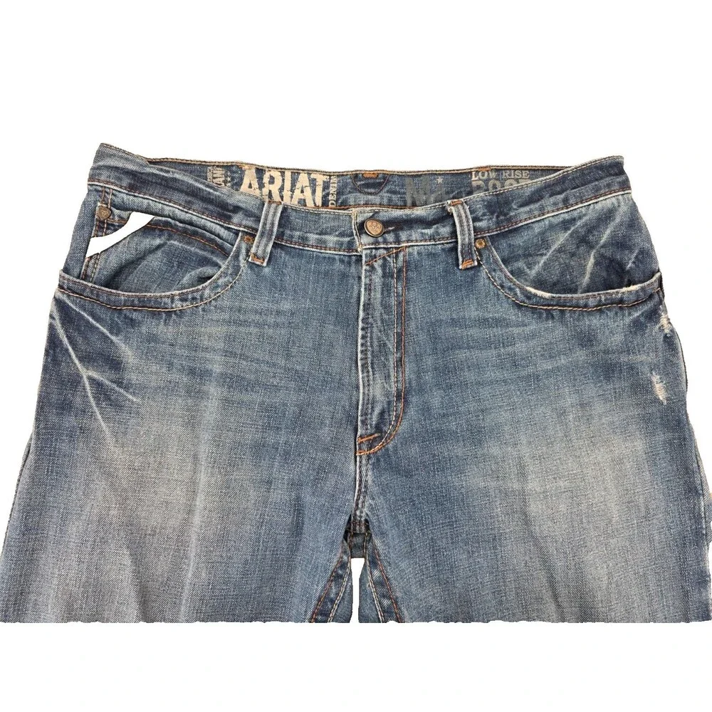 Ariat M4 Low Rise Bootcut Jeans Mens 36x 34 Medium Wash Distressed Cotton Denim